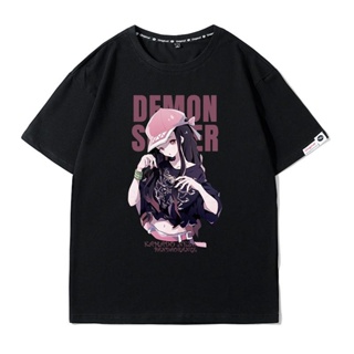 สีขาว Demon Slayer Nezuko เสื้อยืดการ์ตูนอะนิเมะเสื้อผ้าประตูเตา แฟชั่นเสื้อยืดผู้หญิงเสื้อผู้หญิงเสื้อขาว แขนสั้น