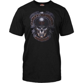 เสื้อยืด พิมพ์ลายหัวกะโหลกทหาร Harleydavidson สีดํา สําหรับผู้ชาย