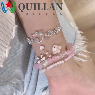 Quillan สร้อยข้อมือ ประดับลูกปัดคริสตัล ทรงกลม สามารถปรับได้ สีพื้น เหมาะกับของขวัญ สําหรับผู้หญิง