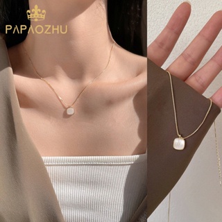 Papaozhu สร้อยคอทอง 14K จี้เปลือกหอย ทรงสี่เหลี่ยม ขนาดเล็ก เครื่องประดับ สําหรับผู้หญิง งานปาร์ตี้ ออกเดท