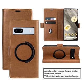 เคสโทรศัพท์หนัง ฝาพับแม่เหล็ก พร้อมช่องใส่บัตร กันกระแทก สําหรับ Google Pixel 8 Pro 7 7A 6A 6 Pro