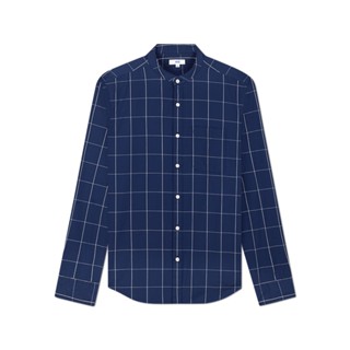 AIIZ (เอ ทู แซด) - เสื้อเชิ้ตผู้ชายแขนยาว คอจีน ผ้าป๊อปลิน Men’s Windowpane Check Poplin Shirts