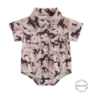 Babyclothes- ชุดรอมเปอร์ บอดี้สูท แขนสั้น พิมพ์ลายม้า กระบองเพชร แฟชั่นฤดูร้อน สําหรับเด็กทารกผู้ชาย