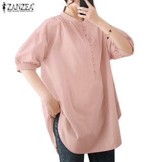 Zanzea เสื้อเชิ้ตลําลอง คอปกตั้ง แขนครึ่งส่วน สง่างาม สําหรับผู้หญิง