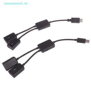 Loveoionia1 อะแดปเตอร์แยกสายเคเบิ้ล Micro usb type c เป็น 2 otg dual female พอร์ต usb hub