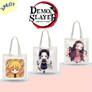 กระเป๋าโท้ท ลายการ์ตูนอนิเมะ Demon Slayer Chibi สไตล์ญี่ปุ่น nezuko tanjiro inosuke Genya Kanao Shinobu Kocho giyu AYVX