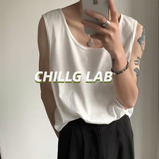 CHILLG LAB เสื้อกั๊กเสื้อกั๊กสีขาวของผู้ชายฤดูร้อนใหม่เสื้อลำลองแบบหลวมๆ American Tide Brand Teens All-match Sleeveless