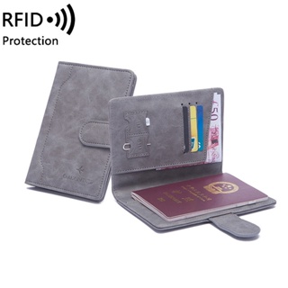 Rfid กระเป๋าหนังสือเดินทาง หัวเข็มขัด สั้น ใส่เอกสาร ตั๋วเดินทาง แบบบางเฉียบ