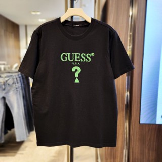 Guess เสื้อยืดลําลอง ผ้าฝ้าย แขนสั้น พิมพ์ลายโลโก้ ขนาดใหญ่ เหมาะกับฤดูร้อน สําหรับผู้ชาย และผู้หญิง