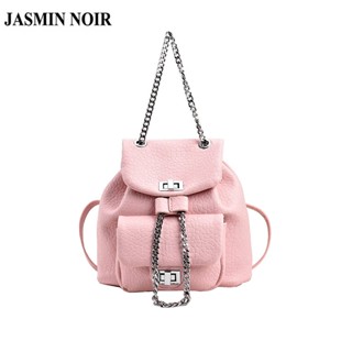 Jasmin NOIR กระเป๋าเป้สะพายหลัง กระเป๋านักเรียน หนัง PU แต่งสายโซ่ล็อค ขนาดเล็ก สําหรับผู้หญิง วัยรุ่น