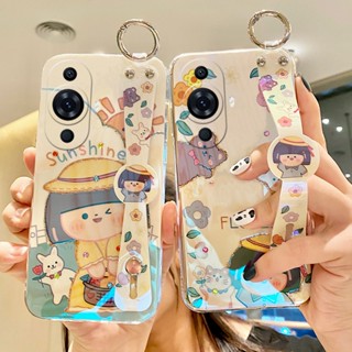 เคสโทรศัพท์มือถือแบบนิ่ม ลายการ์ตูนเด็กผู้หญิง ดวงอาทิตย์ ดอกไม้ ประดับพลอยเทียม พร้อมสายคล้องข้อมือ สําหรับ Huawei nova 11 Pro Ultra 4G