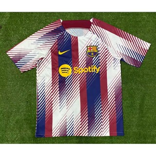 พร้อมส่ง เสื้อกีฬาแขนสั้น ลายทีมชาติฟุตบอล Barcelona สีแดง และสีขาว 2023-24