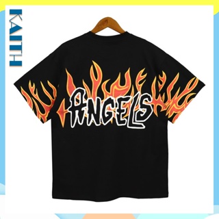 พร้อมส่ง เสื้อยืดแขนสั้น คอกลม ผ้าฝ้าย พิมพ์ลายตัวอักษร Angels of Fire ทรงหลวม ขนาดใหญ่ สไตล์ฮิปฮอป แฟชั่นฤดูร้อน สําหรับผู้ชาย และผู้หญิง