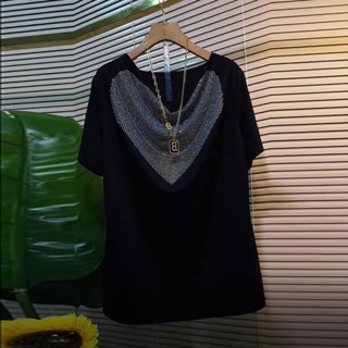 【Tshirt Oversize】เสื้อยืดแขนสั้น ทรงหลวม สีดํา สไตล์เกาหลี พลัสไซซ์ (40-150 กก.)