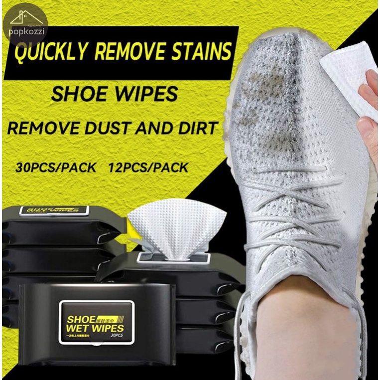 Popkozzi ผ้าเปียกทำความสะอาดรองเท้า Quick wipe ทิชชู่เปียกเช็ดรองเท้า ไม่ต้องล้าง 12 ชิ้น/แพ็ค แผ่นทำความสะอาดรองเท้า เช็ดสิ่งสกปรก ทิชชู่เปียกลดเหลือง