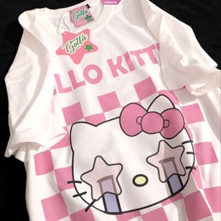 เสื้อยืดแขนสั้นลําลอง ทรงหลวม ลายอนิเมะ Hello Kitty Sanrio น่ารัก สไตล์วินเทจ แฟชั่นฤดูร้อน สําหรับผู้หญิง Y2K