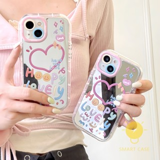 For เคสไอโฟน 14 Pro Max [Mirror Sweet Heart Happy] เคส Phone Case For iPhone 14 Pro Max Plus 13 12 11 For เคสไอโฟน11 Ins Korean Style Retro Classic Couple Shockproof Protective TPU Cover Shell