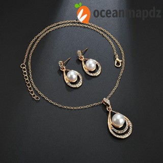 OCEANMAPDZ ชุดเครื่องประดับเจ้าสาว สร้อยคอโซ่ ไข่มุก ทรงหยดน้ํา แฮนด์เมด 1 ชุด