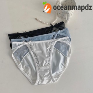 OCEANMAPDZ ชุดชั้นใน กางเกงชั้นใน ผ้าซาติน ระบายอากาศ สีพื้น สไตล์เกาหลี สําหรับผู้หญิง