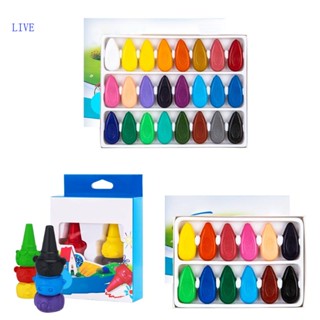 Live ชุดดินสอสีนิ้วมือ 24 สี 12 สี 6 สี ล้างทําความสะอาดได้ สําหรับเด็กวัยหัดเดิน