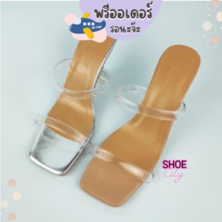 รองเท้าส้นสูง 3.5 นิ้ว สายนิ่ม ไม่บาดเท้า ส้นใส ส้นเข็ม size 36-42 รองเท้าผู้หญิง ขายดี ลด 50% BB43 pre order 0305