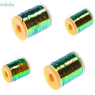 NICKOLAS Fly Tying Tinsel เนย์มฟ์ ลายนกยูง สีเขียว ส้ม ขนาดกลาง 0.5 มม. - 2 มม.