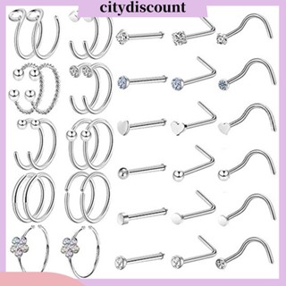 &lt;citydiscount&gt; ชุดจิวเจาะร่างกาย จมูก รูปตัว C ประดับพลอยเทียม 36 ชิ้น