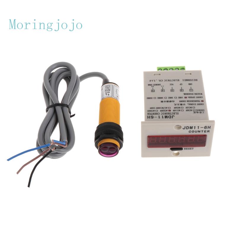 Jojo สวิตช์เซนเซอร์โฟโตอิเล็กทริก NPN นับตัวเลข 6 หลัก จอแสดงผล LED ปรับได้ 1-999999 เครื่องนับอิเล็กทรอนิกส์ AC DC110-240V Pl