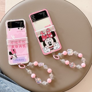 เคสโทรศัพท์มือถือแบบแข็ง กันกระแทก ลายการ์ตูนมินนี่ พร้อมสายโซ่คล้อง สําหรับ Samsung Galaxy Z Flip 4 5G 3in1 Z Flip 3 Flip 5