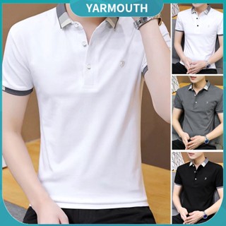 Yyr-- เสื้อยืดแขนสั้น คอปก เข้ารูป ปักลายโลโก้ สีพื้น แฟชั่นฤดูร้อน สไตล์สตรีท สําหรับผู้ชาย