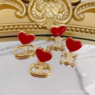 [0705]SDY French Celi Peach Heart Arc De Triomphe Stud Earrings Sweet Cute Red Heart Petite Earrings Retro Female EarringsY2K