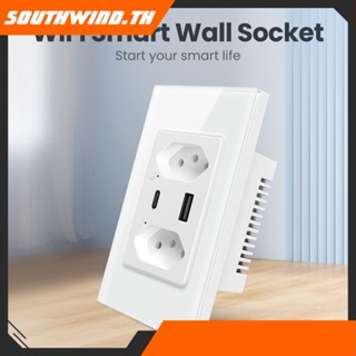 HOT！ Graffiti WiFi Brazil Wall Socket TypeC/USB สามารถควบคุมแยกกันได้ Brazil Smart Socket