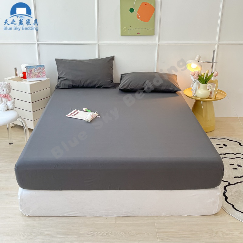ผ้าปูที่นอนสไตล์ญี่ปุ่นไม่มีการพิมพ์ผ้าคลุมเตียงสีทึบ 360 องศาเป็นมิตรกับผิวและระบายอากาศได้พอดีไม่มีขยับ 3 ฟุต 3.5 ฟุต 5 ฟุต 6 ฟุต