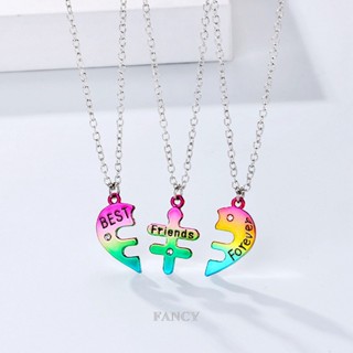 Fancy 3 ชิ้น / เซต เพื่อนสนิท ตลอดไป สร้อยคอ จี้รูปหัวใจ ที่มีสีสัน มิตรภาพ สร้อยคอ BFF