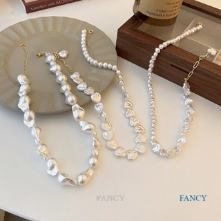 Fancy สร้อยคอโซ่ จี้ไข่มุก หัวใจ ไม่สม่ําเสมอ ออกแบบแฟชั่น สําหรับผู้หญิง