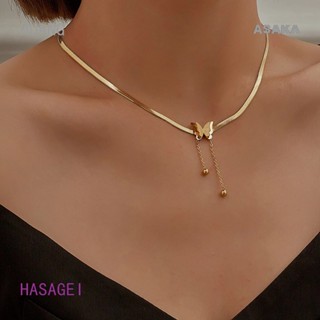 Hasagei สร้อยคอโซ่ จี้รูปผีเสื้อ หัวใจ งู ประดับพู่ สีทอง สไตล์ยุโรป และอเมริกา