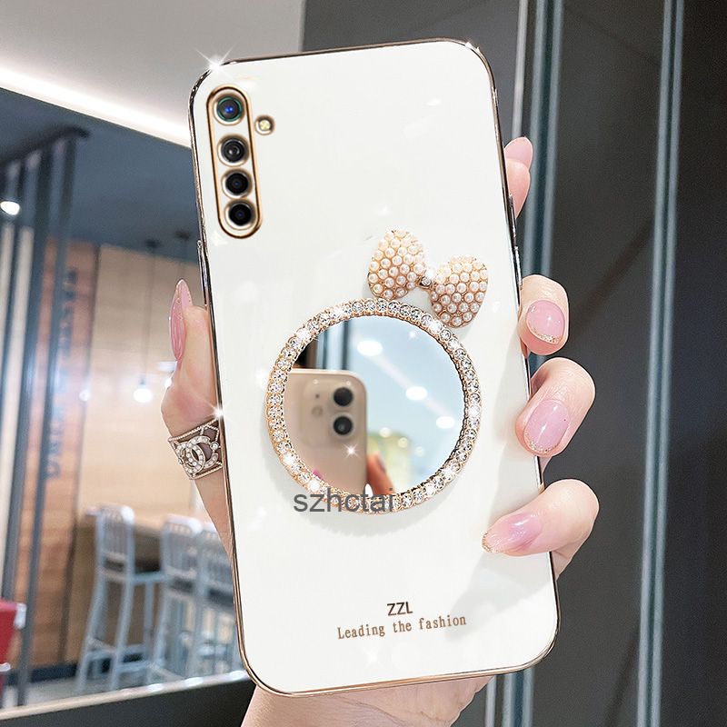 เคส Realme 6 Realme 6 pro หรูหรา มุก โบว์ กระจกแต่งหน้า ชุบ ซิลิโคน เคสโทรศัพท์ นิ่ม Realme 6 Realme 6 pro