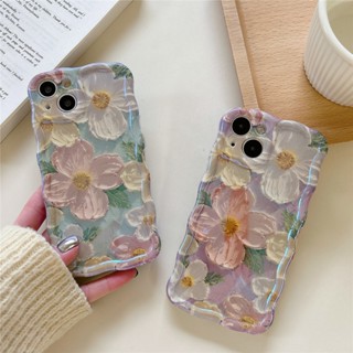 เคสโทรศัพท์มือถือ TPU กันกระแทก ลายภาพวาดสีน้ํามัน รูปดอกไม้ สีม่วง สําหรับ iPhone 14 13 12 11 Pro Max 14 Pro Max