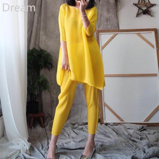 Sanzhai pleated new summer aging temperament suit Western fashion goddess loose slimming two-piece set