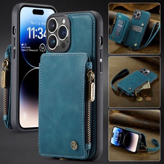 Caseme เคสโทรศัพท์มือถือหนัง ฝาพับแม่เหล็ก พร้อมช่องใส่บัตร มีซิป สําหรับ iPhone 15 15 Pro 15 Pro Max 15 Plus 14 14 Pro 14 Pro Max 14 Plus 13 13 Pro Max