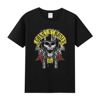 [S-5XL]เสื้อยืดแขนสั้นลําลอง พิมพ์ลาย Gun Flower Gun Rose Band Rock Series พลัสไซซ์ แฟชั่นสําหรับผู้ชาย เหมาะกับการเล่นฟ