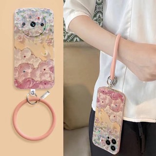 เคสโทรศัพท์มือถือ TPU ลายภาพวาดสีน้ํามัน รูปดอกไม้ พร้อมสายรัดข้อมือ ทรงกลม สําหรับ Realme 11 Pro Plus Pro+ 5G