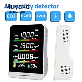 Muvako 5 In 1 เครื่องตรวจจับคุณภาพอากาศความชื้น CO2 หน้าจอ LCD TVOC