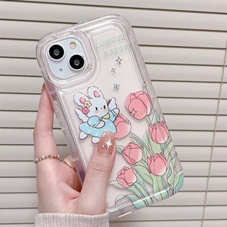 Yiki|เคสโทรศัพท์มือถือ TPU แบบนิ่ม ลายดอกทิวลิป และกระต่ายนางฟ้า มีป็อบอัพ สําหรับ Huawei Honor 80GT 80SE 80 Pro 80 70 Pro 70 60SE 60 Pro 60 20 9X Pro Y9S