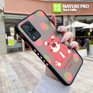 เคสซิลิโคนนิ่ม ขอบสี่เหลี่ยม ลายการ์ตูนหมี สตรอเบอร์รี่ กันกระแทก สําหรับ VIVO V21 4G V21 V21s 5G