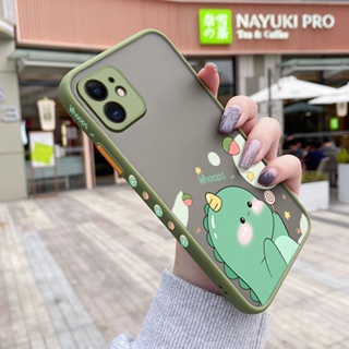 สําหรับ iPhone 11 11 Pro 11 Pro Max เคสการ์ตูนไดโนเสาร์น้อยน่ารัก กันกระแทก ฝ้าแข็ง เคสโทรศัพท์ ขอบลาย ซิลิโคนนิ่ม เคสป้องกัน