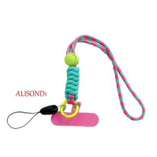 Alisond1 สายคล้องโทรศัพท์มือถือ สีตัดกัน อุปกรณ์เสริม สําหรับพวงกุญแจ ที่วางโทรศัพท์มือถือ พร้อมแพทช์ สายคล้องโทรศัพท์ ปรับได้