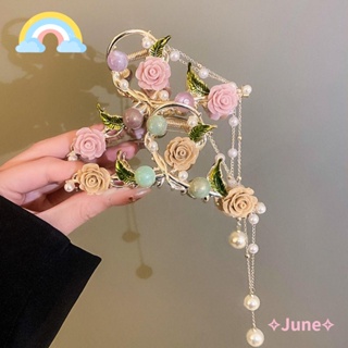 June กิ๊บติดผมโลหะ รูปดอกไม้ ประดับพู่ หรูหรา เครื่องประดับ สําหรับผู้หญิง