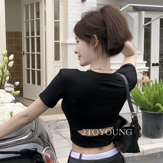 2TOYOUNG Moon เสื้อครอป เสื้อแฟชั่นผู้หญิง y2k สีพื้น สําหรับผู้หญิง ใส่ไปคลับ ปาร์ตี้ 2023 NEW Jl1405 Chic ทันสมัย fashion ทันสมัย A29J19I 36Z230909