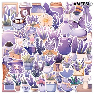 Ameesi สติกเกอร์ไวนิล ลายดอกลาเวนเดอร์ สีม่วง กันน้ํา สําหรับติดตกแต่งขวดน้ํา สเก็ตบอร์ด แล็ปท็อป กระเป๋าเดินทาง 50 ชิ้น